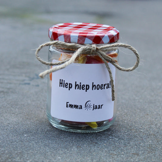 Traktatie snoeppotje met tekst