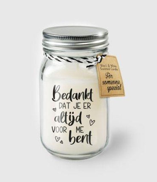 Geurkaarsje met tekst: bedankt dat je er altijd voor me bent