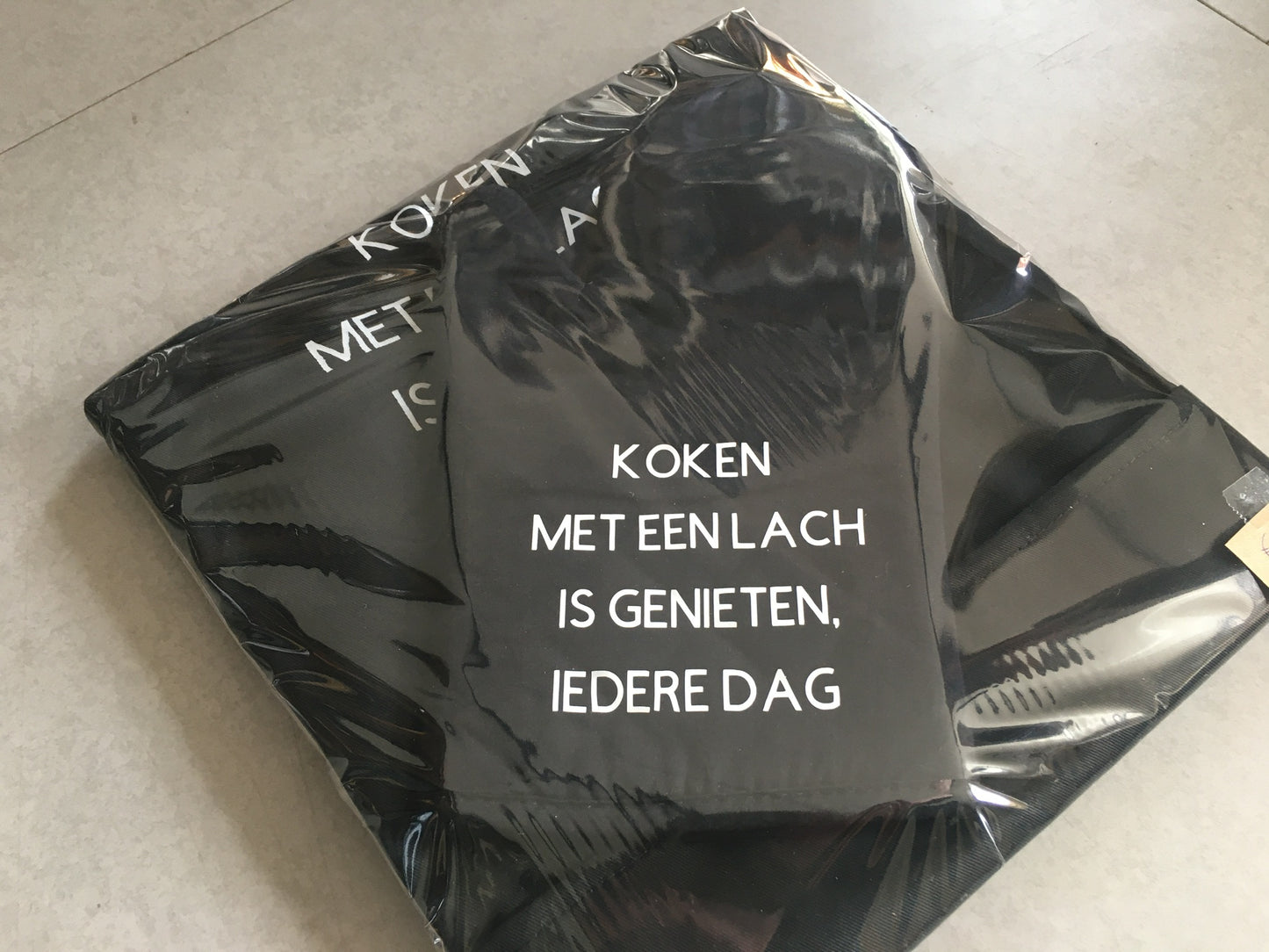 Schort + handschoen met tekst