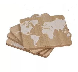 Onderzetters wereldkaart hout